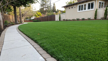 A synthetic lawn with no mowing or watering required.