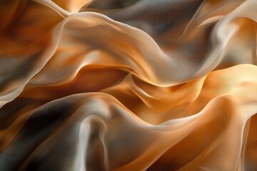 Close-up of flowing, amber-toned sheer fabric.