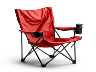 Red camping chair on a transparent background