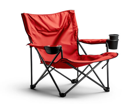 Red camping chair on a transparent background
