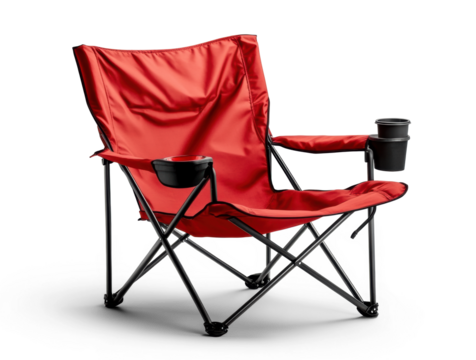Red camping chair on a transparent background
