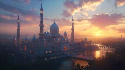 blue mosque at sunset