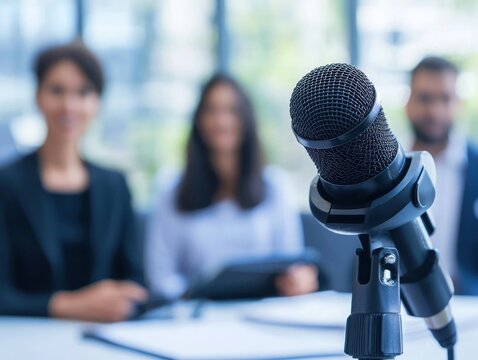 Public Relations Manager - Public relations manager handling media relations and company image, in a professional office, on a White Background.