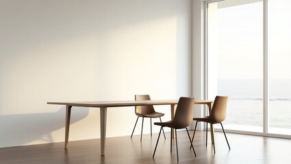 Fototapeta premium Serene White Minimalist Dining Room with Modern Furniture Design