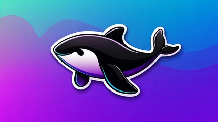 Obraz premium Adorable cartoon orca whale sticker design. Perfect for kids' apparel, merchandise, or marine-themed projects!