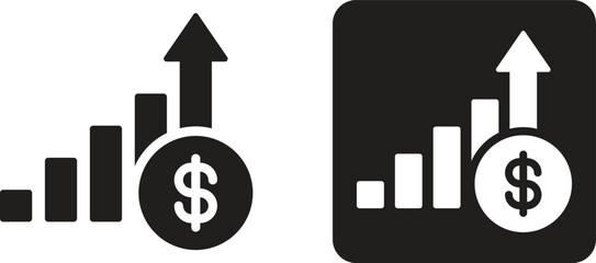 Dollar income vector icon set, dollar increase and cost increase symbol in line and silhouette style isolated. Vector illustration