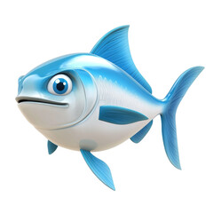 Obraz premium Cute 3D Cartoon Fish Icon with Blue Color on a transparent background in a Playful Style
