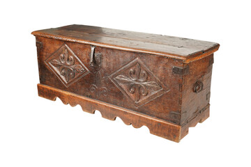 antique wooden box,Continental Trunk In Walnut With Flowering Urn Carvings