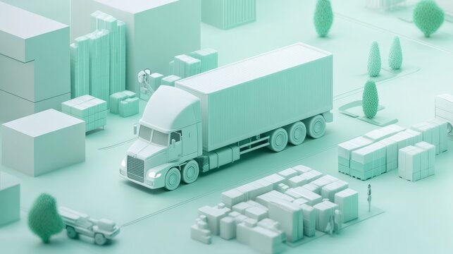 Truck transporting stacked boxes, logistics, cargo, delivery, shipment, freight, transportation
