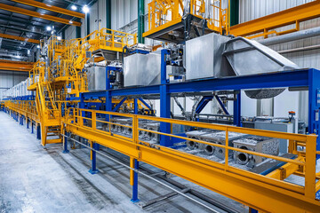 Modern industrial facility showcases advanced machinery for processing materials in a well-lit production area
