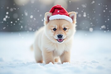 christmas dog in the snow
