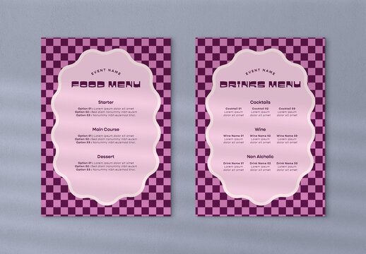 Set of Checkered Menus for Food and Drink