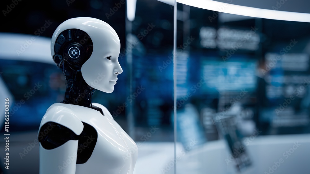 Poster robotic innovation showcase technology expo digital art modern environment close-up view future conc