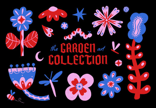 Set of Hand Drawn Garden Elements