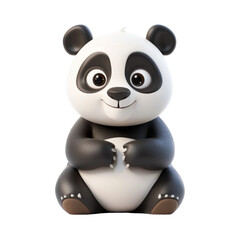 Naklejka premium Cute 3D Cartoon Panda Character Sitting on transparent background with Friendly Expression