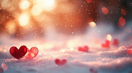 Obraz premium Soft glowing heart-shaped lights blending into a faded blush backdrop, creating a gentle romantic mood, book illustration style