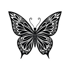 Intricate Black and White Butterfly Vector - Ornamental Design with Elegant Patterns for Creative Projects