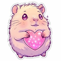 Obraz premium Cute hamster holding a sparkling heart in a whimsical design