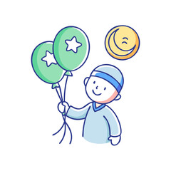 child holding eid balloons vector icon, eid al-fitr vector illustration - simple illustration of child holding eid balloons perfect for logos, and eid al-fitr-themed designs.