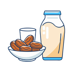 dates and milk vector icon, eid al-fitr vector illustration - simple illustration of dates and milk perfect for logos, and eid al-fitr-themed designs.