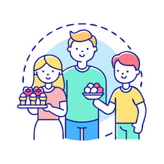 family sharing sweets vector icon, eid al-fitr vector illustration - simple illustration of family sharing sweets perfect for logos, and eid al-fitr-themed designs.