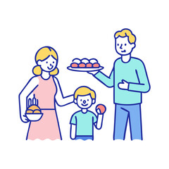 family sharing sweets vector icon, eid al-fitr vector illustration - simple illustration of family sharing sweets perfect for logos, and eid al-fitr-themed designs.