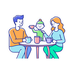 family sharing tea vector icon, eid al-fitr vector illustration - simple illustration of family sharing tea perfect for logos, and eid al-fitr-themed designs.