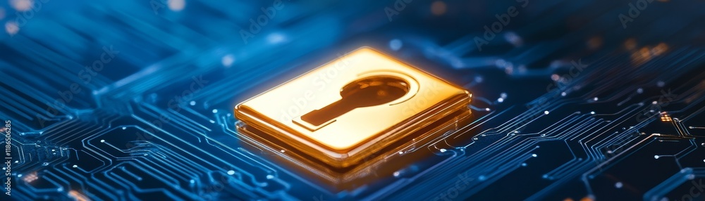 Aufkleber golden padlock on circuitry, symbolizing digital security and data encryption in the technological a