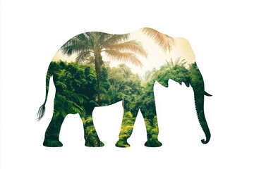 Obraz premium double exposure, elephant silhouette and jungle. World Wildlife Day Poster Design