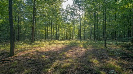 Obraz premium Sunlit Forest Path: A Tranquil Escape into Nature's Embrace