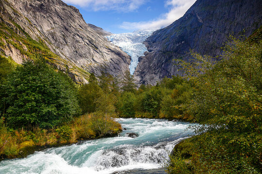 View to Briksdalsbreen Glacier in Jostedalsbreen National Park in Norway