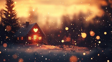 Fototapeta premium Warm glowing heart-shaped lights gently blending into a soft lavender background, perfect for romantic designs, book illustration style