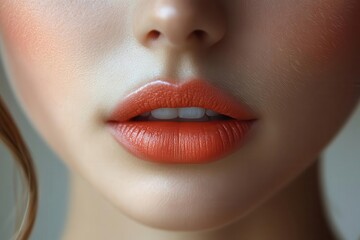 natural beauty close-up portrait of female lips with delicate texture and soft natural light on clean minimalist white background