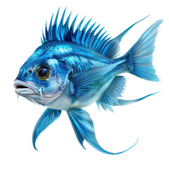 Fototapeta premium Vibrant Blue Fish on Clean transparent background in Photorealist Style.