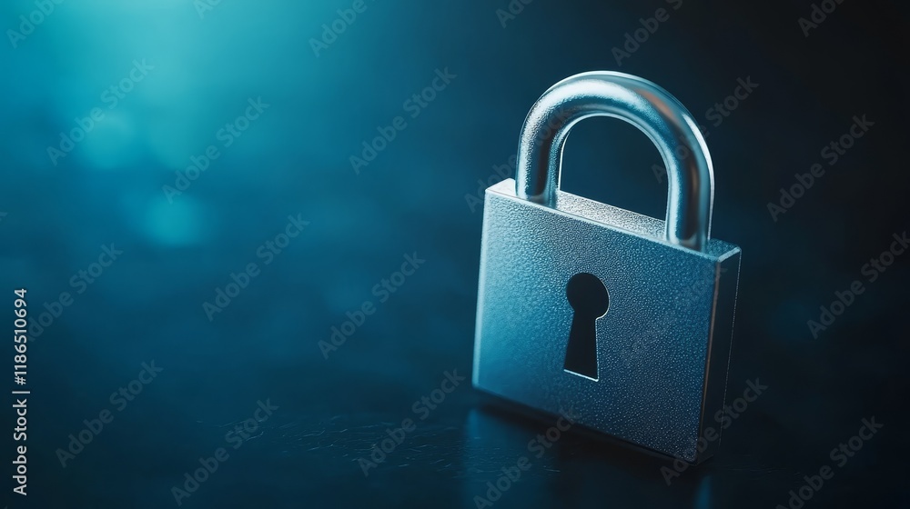 Poster robust padlock symbolizing unwavering data protection and digital security in a connected world