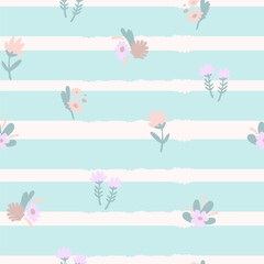 Naive art florals seamless pattern, colorful background print. Hand drawn flowers primitive design, soft pastel color
