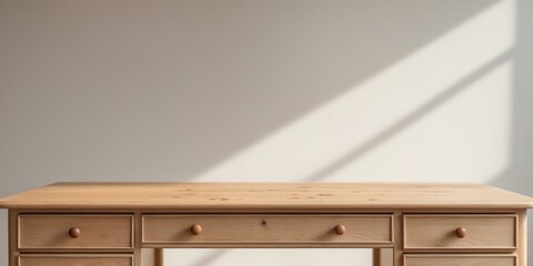 A wooden desk with four drawers and a wooden top