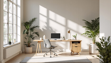Fototapeta premium This image shows a bright home office