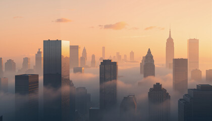 Obraz premium This photo captures the city skyline at sunrise