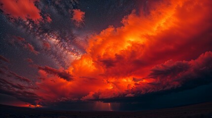 Fototapeta premium Milky Way and night sky photographed with a wide angle lens stormy skies, high tension, commercial quality, professional lighting.