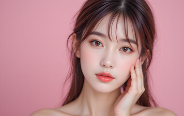 女性、ピンク、美容、コスメ、スキンケア、ナチュラル、韓国、日本人、美人、かわいい、ボディケア、セルフケア、ビューティー、美肌、美顔、小顔、エステ、サロン、美白、ホワイトニング、オルチャンメイク、オルチャンヘア、シースルーバング、若い、20代、脱毛、モデル、カメラ目線、保湿、素肌、はり、つや、アンチエイジング、エイジングケア、化粧品、メイク、ニキビケア、UVケア、キレイめ、透明感、ガーリー、ファッシ