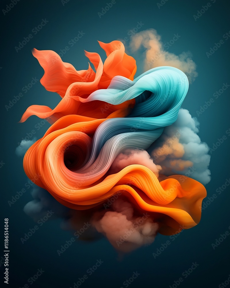 Poster captivating wavy forms in mesmerizing iridescent hues portrayed with a lustrous shimmering through t