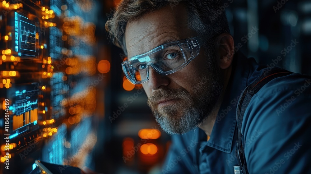 Aufkleber focused technician examining complex data on a digital interface