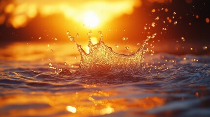 Golden Hour Water Splash: A Sunset Symphony