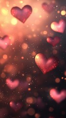 Obraz premium Glowing heart-shaped bokeh lights blurred over a pastel background, perfect for romantic themes, book illustration style