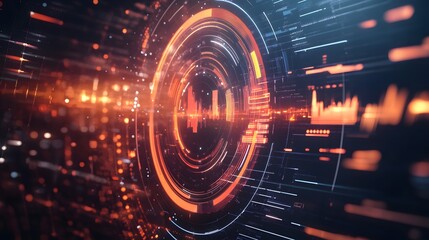 Obraz premium Abstract Digital Interface Showing Data Streams and Concentric Rings