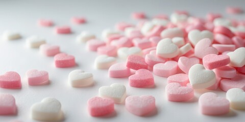 Closeup Pink and White Sugar Hearts Valentine's Day