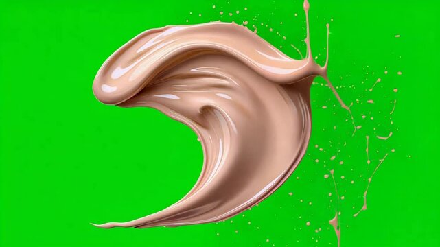 Beige liquid makeup foundation smudge, fluid cosmetic cream, green screen alpha channel