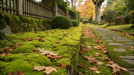 Lawn overgrown with moss and leaves