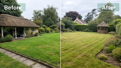 Lawn before and after annual scarification.